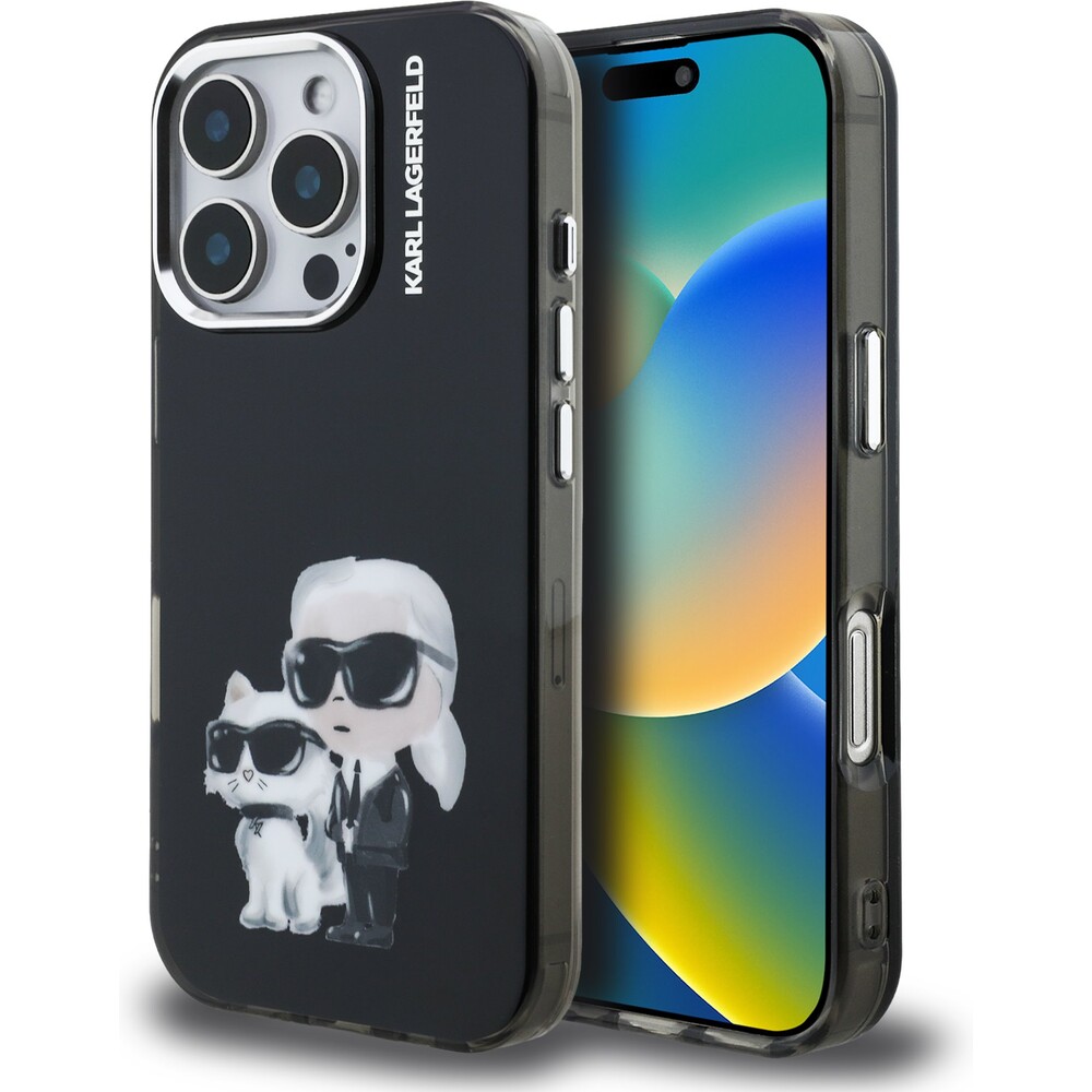 Karl-Lagerfeld-IML-Aquarelle-Karl-and-Choupette-kryt-iPhone-16-Pro-cerny
