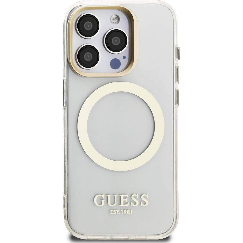 Guess-IML-Gold-Outline-Stand-Camera-Frame-MagSafe-kryt-iPhone-15-Pro-ciry