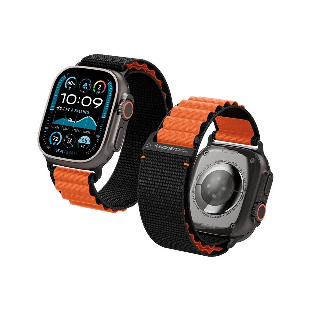 Spigen-Fabric-Band-hook-reminek-Apple-Watch-49-46-45-44mm-cerny-oranzovy