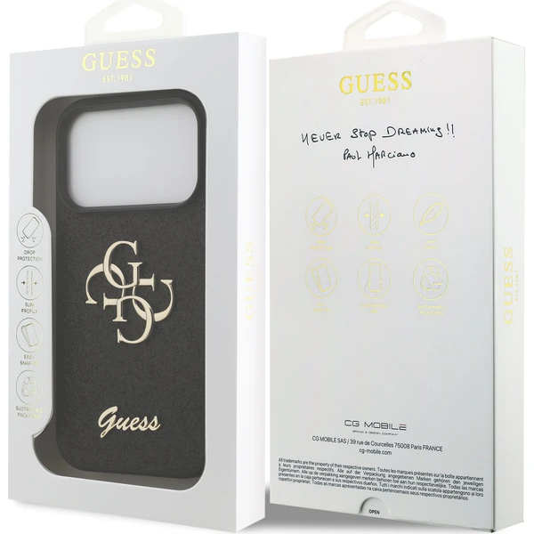 Guess-PU-Fixed-Glitter-4G-Metal-Logo-kryt-iPhone-17-Pro-cerny