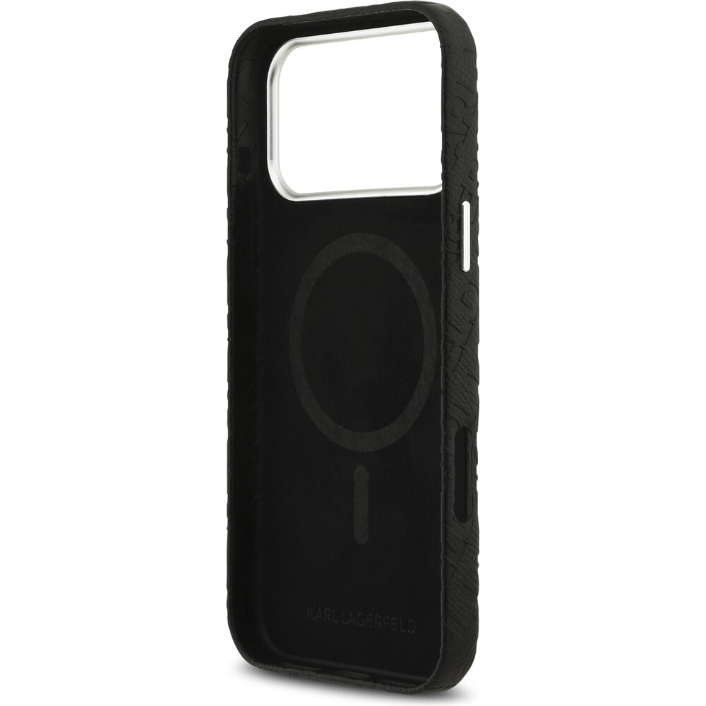 Karl-Lagerfeld-Grained-PU-Repeated-Logo-MagSafe-kryt-iPhone-17-Pro-Max-cerny