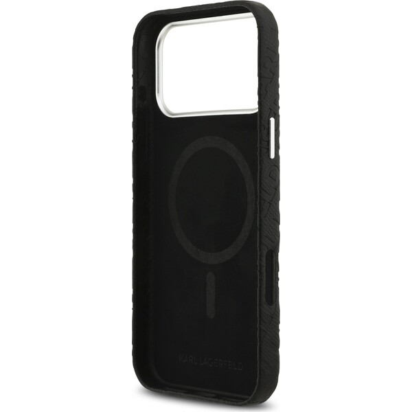 Karl-Lagerfeld-Grained-PU-Repeated-Logo-MagSafe-kryt-iPhone-17-Pro-Max-cerny