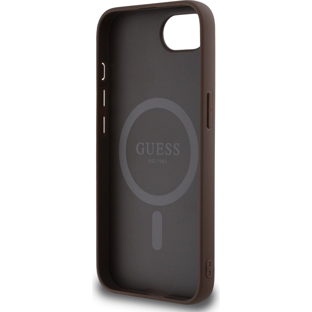 Guess-PU-4G-Strass-Triangle-Metal-Logo-kryt-iPhone-17e-16e-hnedy