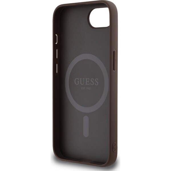 Guess-PU-4G-Strass-Triangle-Metal-Logo-kryt-iPhone-17e-16e-hnedy