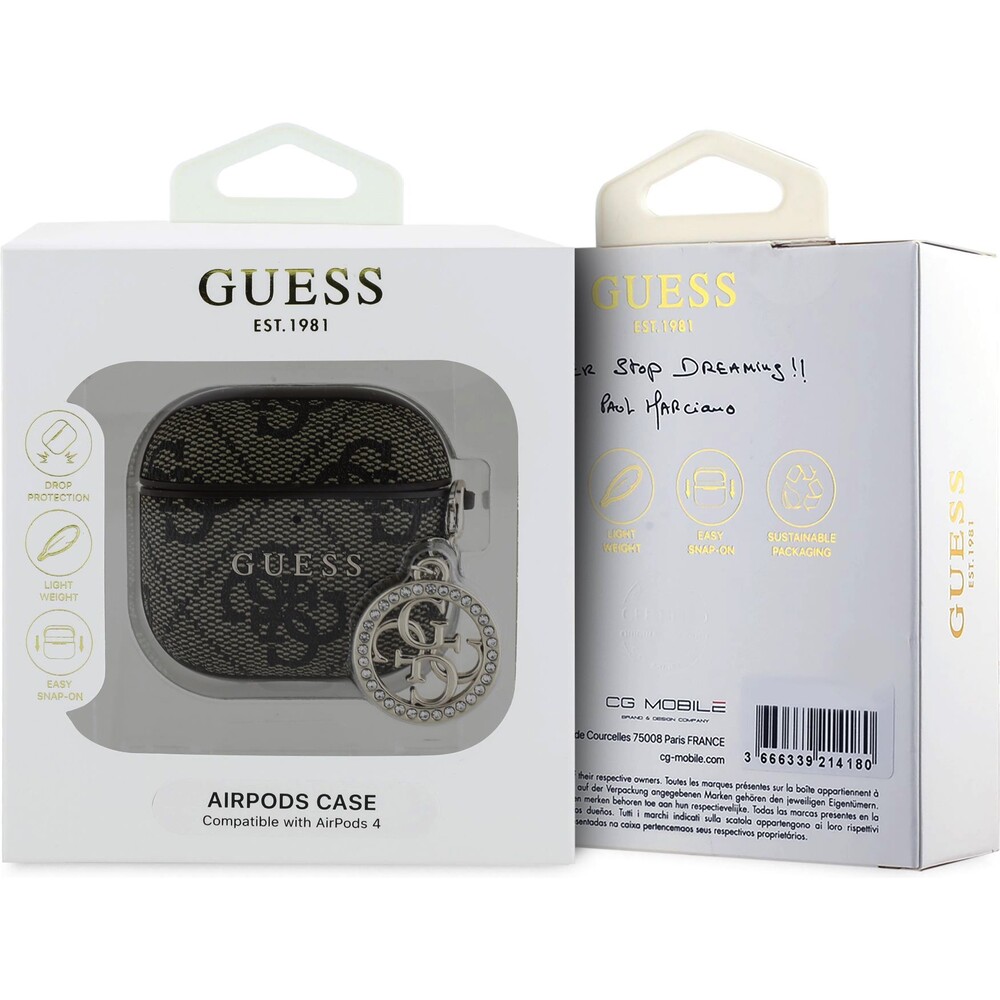 Guess-4G-Script-PC-PU-Charm-pouzdro-AirPods-4-hnede