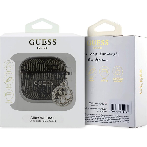 Guess-4G-Script-PC-PU-Charm-pouzdro-AirPods-4-hnede