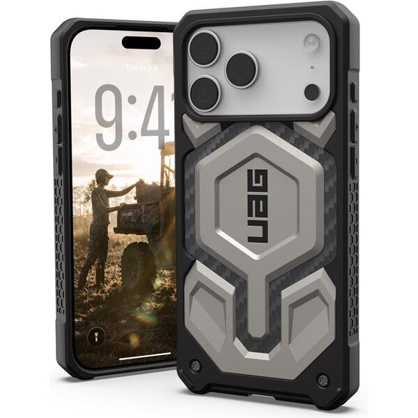 UAG-Monarch-Pro-MagSafe-Titanium-kryt-iPhone-17-Pro-Max-stribrny