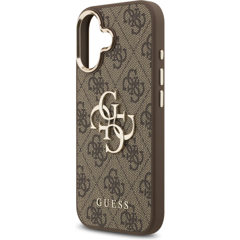 Guess-PU-Leather-4G-Metal-Logo-Gold-Frame-MagSafe-kryt-iPhone-17-hnedy