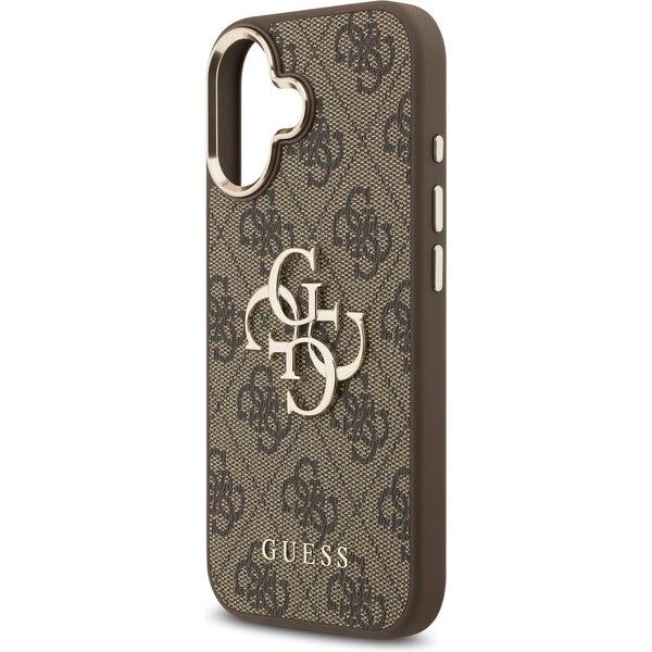 Guess-PU-Leather-4G-Metal-Logo-Gold-Frame-MagSafe-kryt-iPhone-17-hnedy