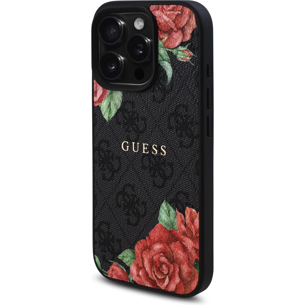 Guess-PU-Leather-4G-Roses-MagSafe-kryt-iPhone-16-Pro-cerny