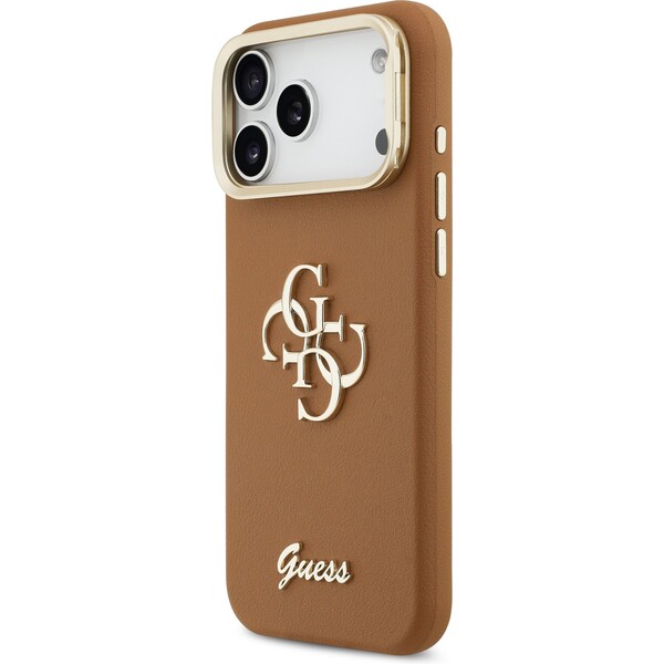 Guess-PU-Grained-4G-Logo-Stand-Camera-Frame-kryt-iPhone-17-Pro-Max-hnedy