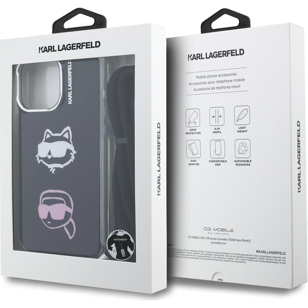 Karl-Lagerfeld-IML-Crossbody-K-CH-Heads-Zadni-Kryt-pro-iPhone-16-Pro-cerny