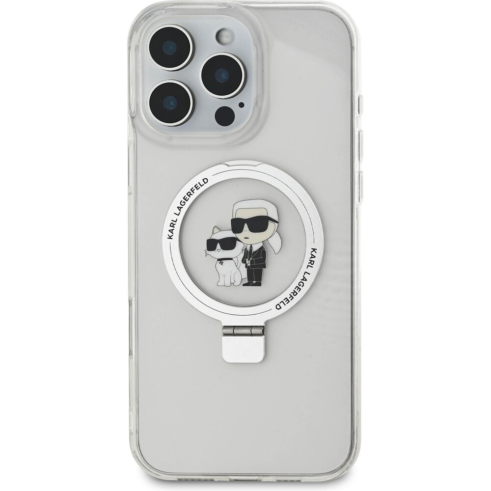 Karl-Lagerfeld-Ringstand-Karl-and-Choupette-MagSafe-kryt-pro-iPhone-16-Pro-Max-bily