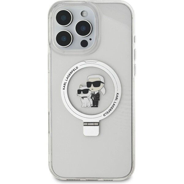 Karl-Lagerfeld-Ringstand-Karl-and-Choupette-MagSafe-kryt-pro-iPhone-16-Pro-Max-bily