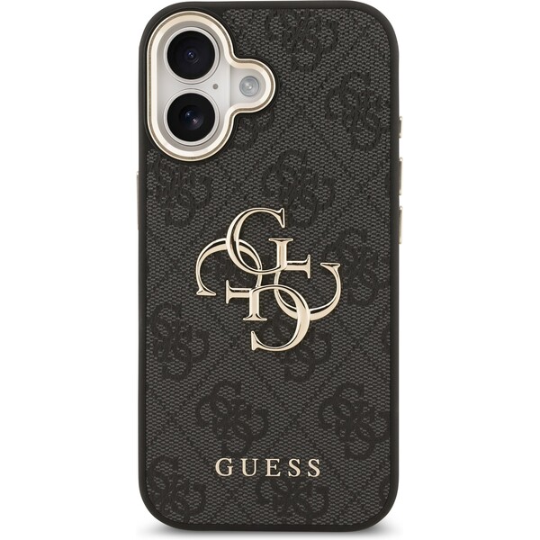 Guess-PU-Leather-4G-Metal-Logo-Gold-Frame-MagSafe-kryt-iPhone-17-cerny