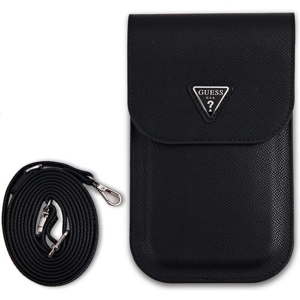 Guess-PU-Grained-Triangle-Logo-taska-na-telefon-cerna