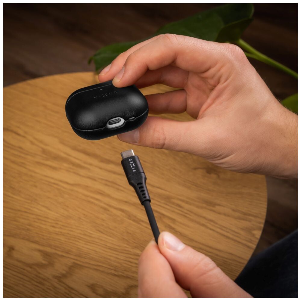 FIXED-PodsLeather-kozene-pouzdro-pro-Apple-AirPods-4-cerne