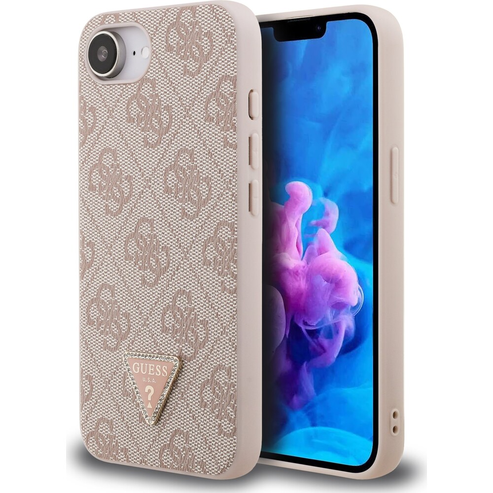 Guess-PU-4G-Strass-Triangle-Metal-Logo-kryt-iPhone-17e-16e-ruzovy