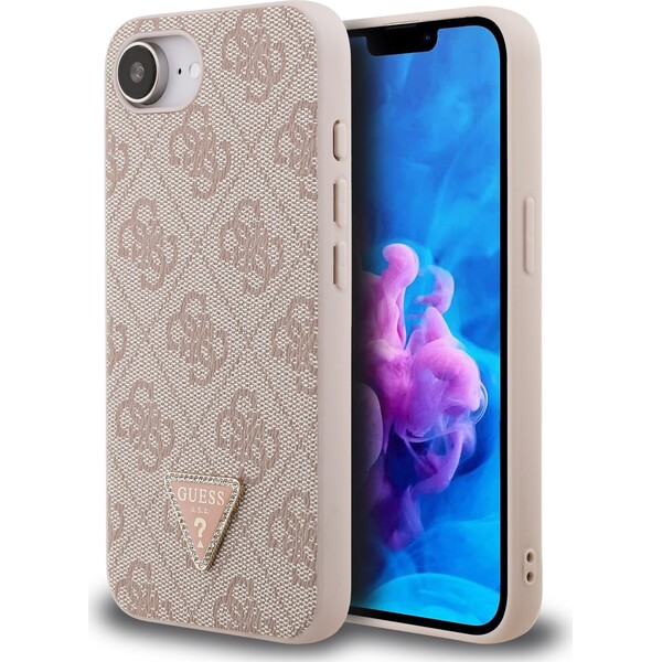 Guess-PU-4G-Strass-Triangle-Metal-Logo-kryt-iPhone-17e-16e-ruzovy