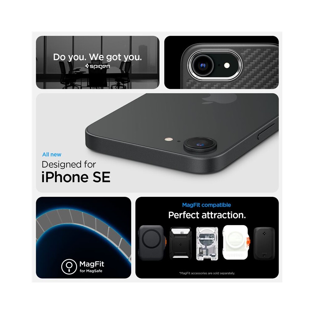 Spigen-Enzo-Aramid-MagSafe-kryt-iPhone-17e-16e-matne-cerny
