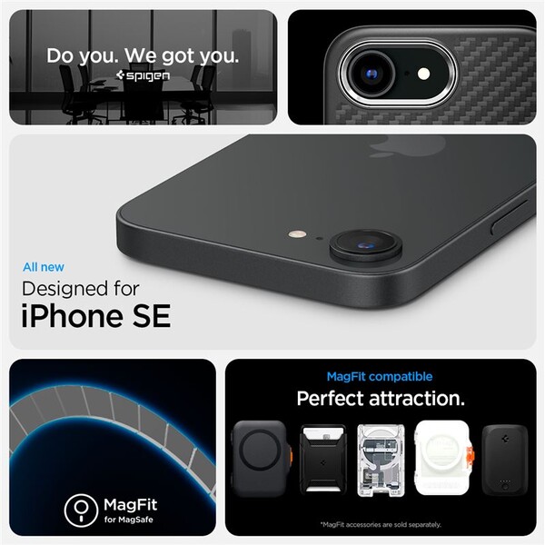 Spigen-Enzo-Aramid-MagSafe-kryt-iPhone-17e-16e-matne-cerny