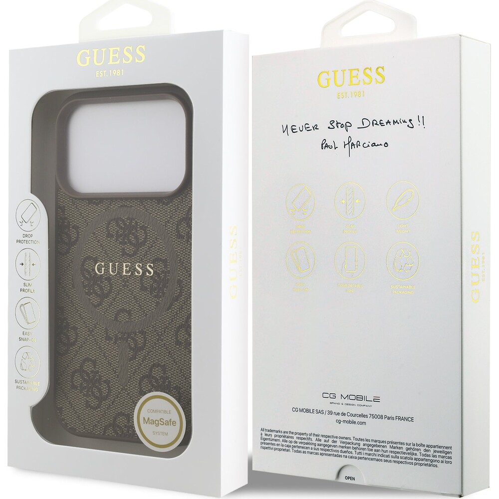 Guess-PU-Leather-4G-Colored-Ring-MagSafe-Zadni-Kryt-pro-iPhone-17-Pro-hnedy