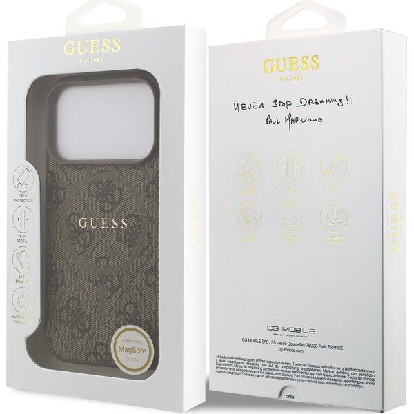 Guess-PU-Leather-4G-Colored-Ring-MagSafe-Zadni-Kryt-pro-iPhone-17-Pro-hnedy