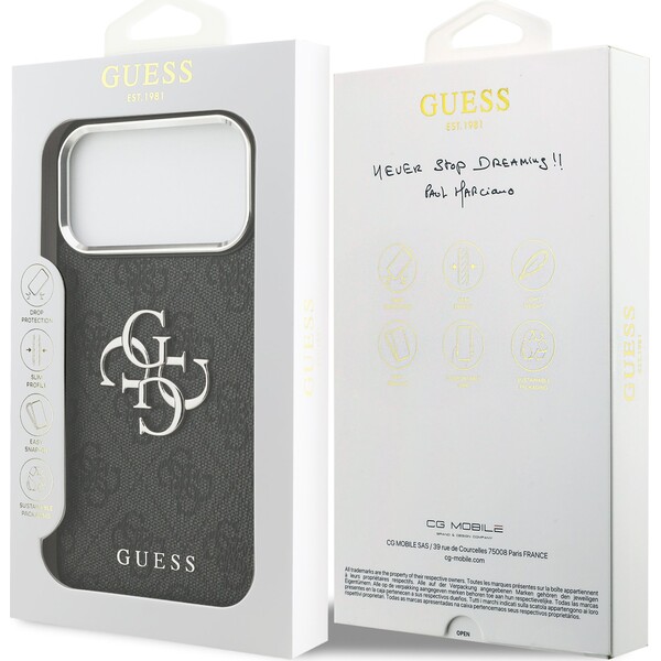 Guess-PU-4G-Metal-Logo-kryt-iPhone-17-Pro-Max-stribrny-cerny
