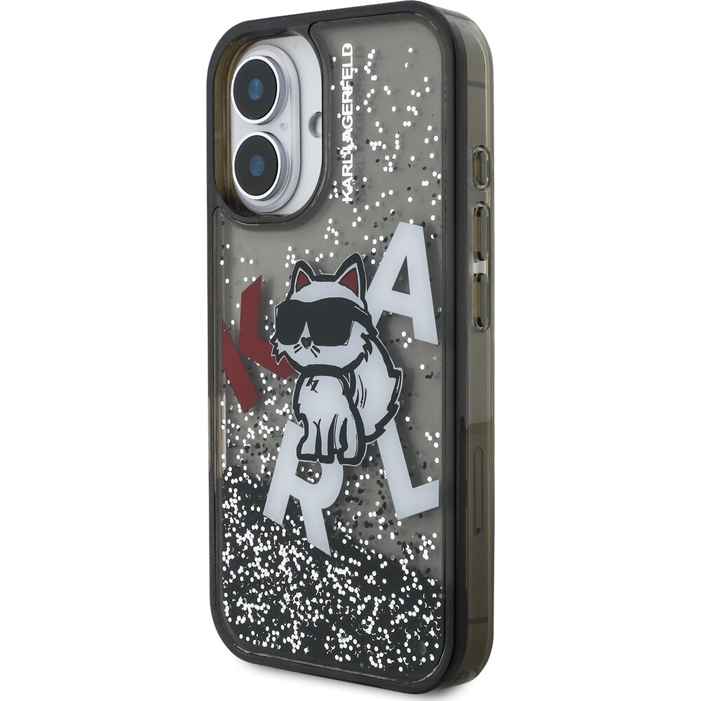 Karl-Lagerfeld-Liquid-Glitter-Scattered-Choupette-kryt-iPhone-16-cerny