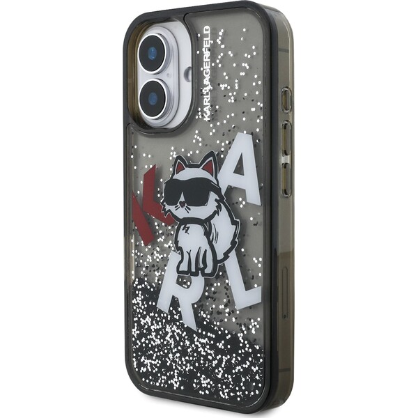 Karl-Lagerfeld-Liquid-Glitter-Scattered-Choupette-kryt-iPhone-16-cerny