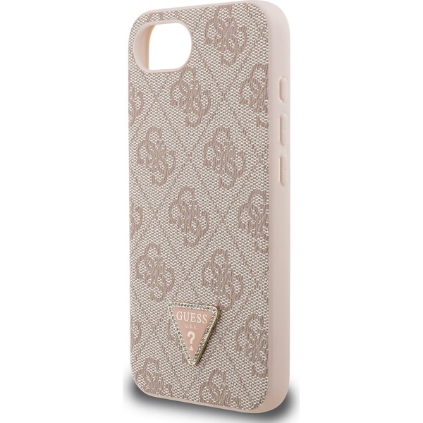 Guess-PU-4G-Strass-Triangle-Metal-Logo-kryt-iPhone-17e-16e-ruzovy