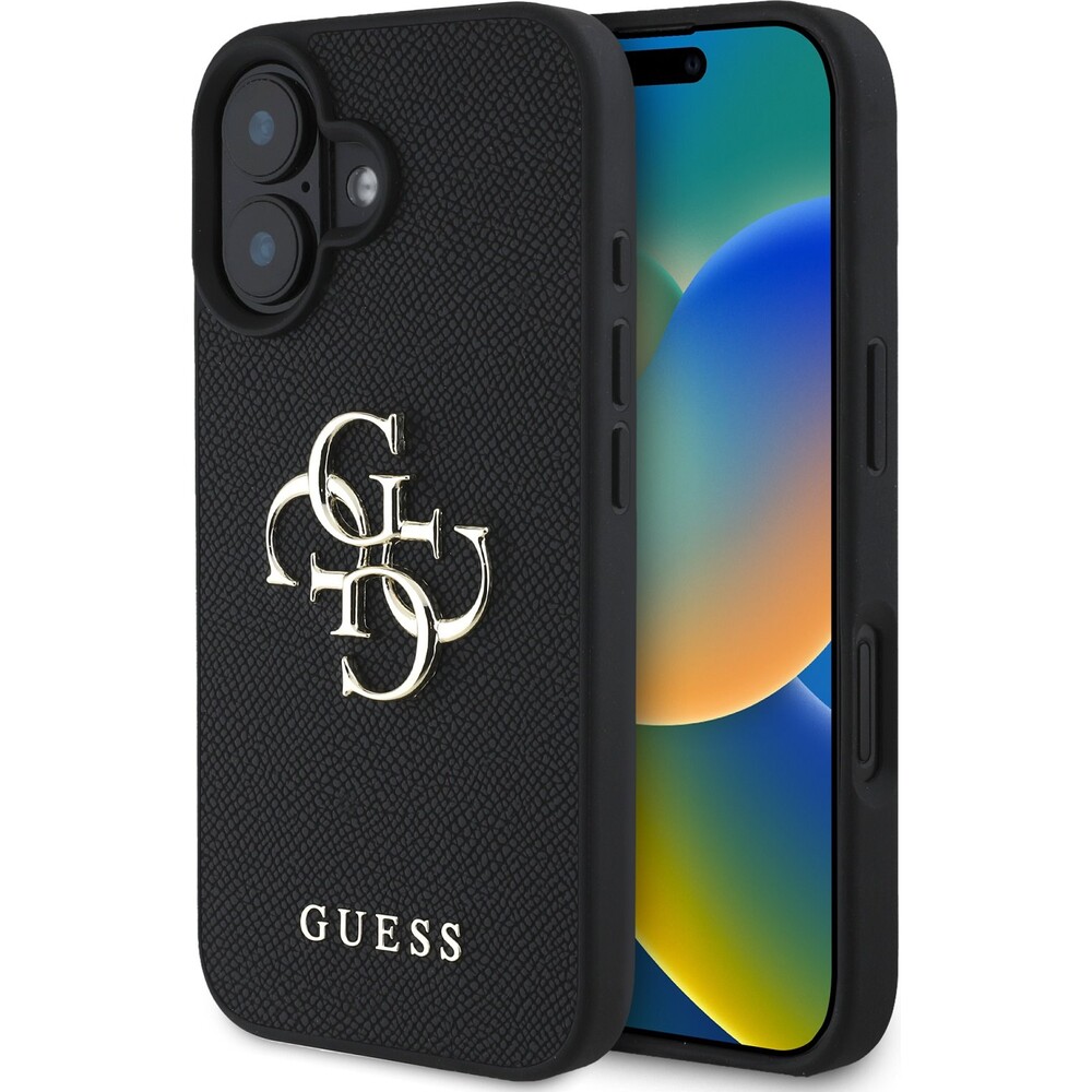 Guess-PU-Grained-4G-Metal-Logo-kryt-iPhone-16-cerny