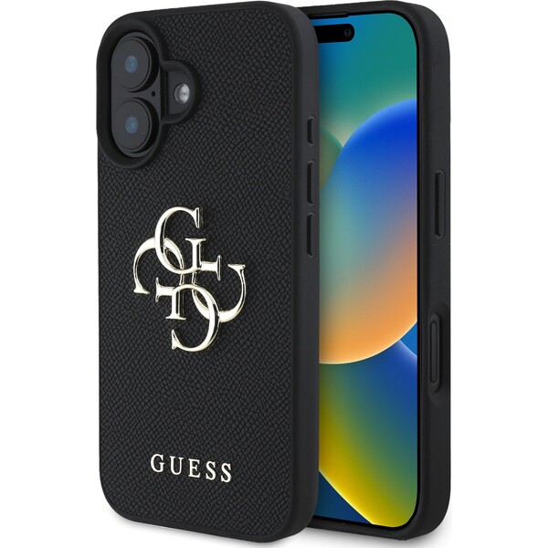 Guess-PU-Grained-4G-Metal-Logo-kryt-iPhone-16-cerny