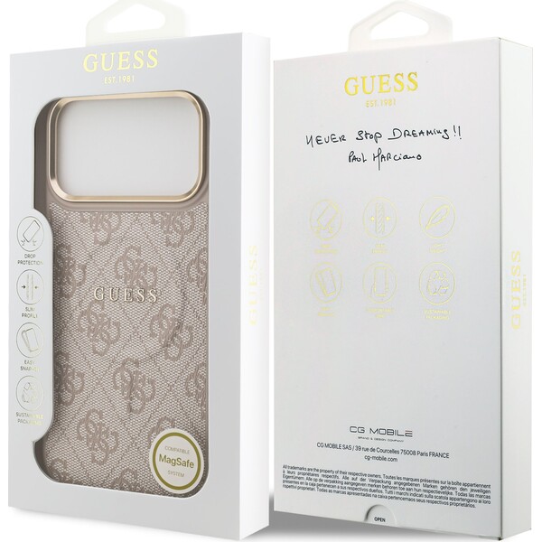 Guess-PU-Leather-4G-Gold-Frame-MagSafe-kryt-iPhone-17-Pro-Max-ruzovy