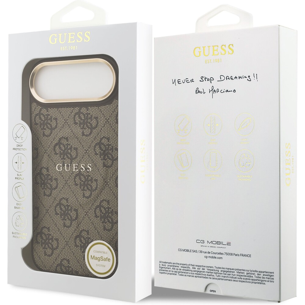 Guess-PU-Leather-4G-Gold-Frame-MagSafe-kryt-iPhone-Air-hnedy