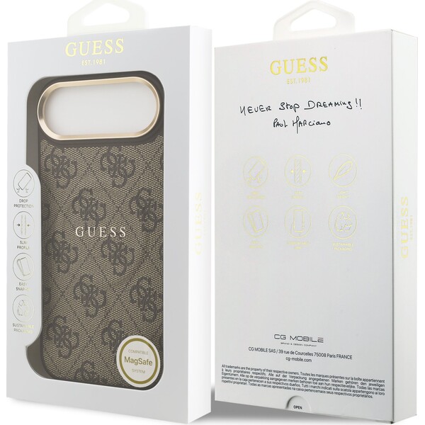 Guess-PU-Leather-4G-Gold-Frame-MagSafe-kryt-iPhone-Air-hnedy