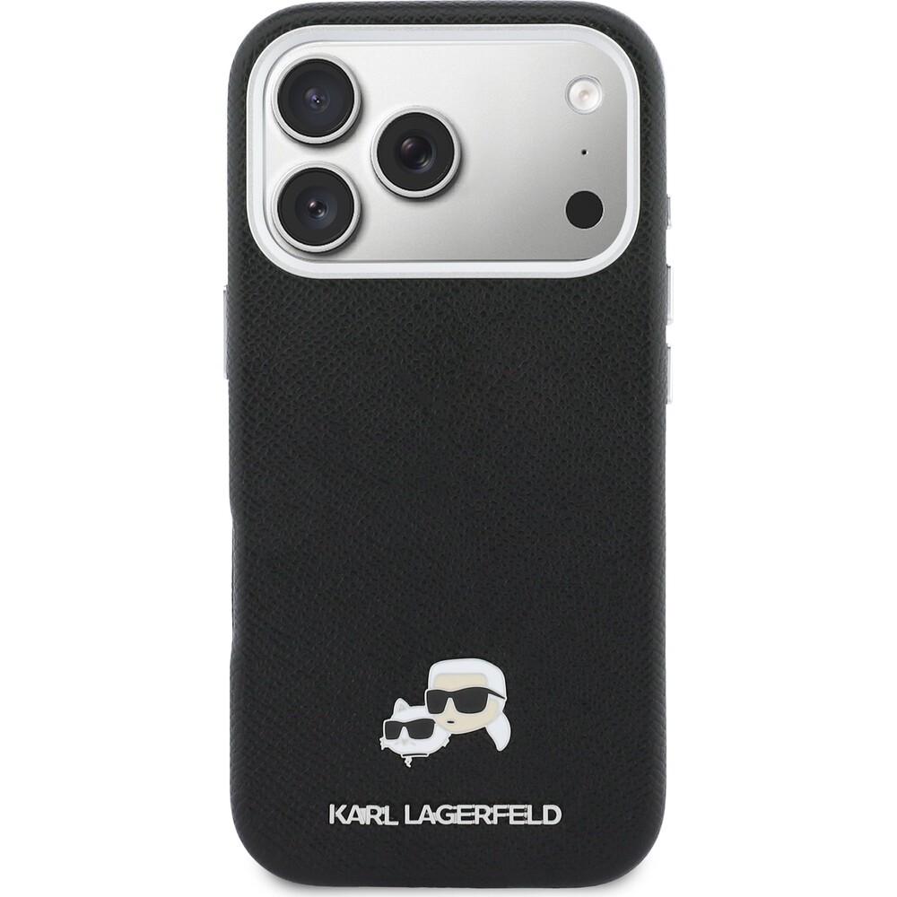 Karl-Lagerfeld-PU-Karl-and-Choupette-Heads-Pins-MagSafe-kryt-iPhone-17-Pro-cerny