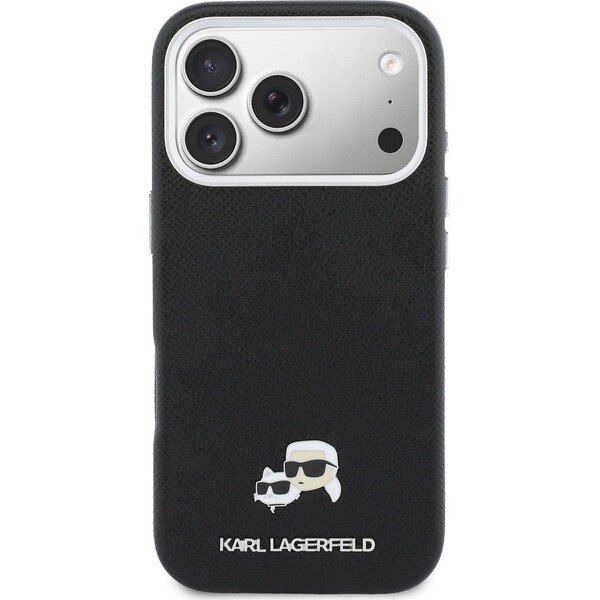 Karl-Lagerfeld-PU-Karl-and-Choupette-Heads-Pins-MagSafe-kryt-iPhone-17-Pro-cerny