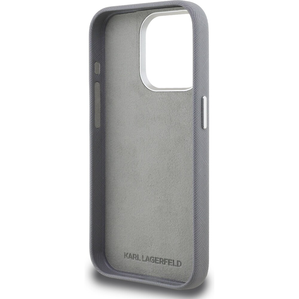 Karl-Lagerfeld-Grained-PU-K-CH-Heads-kryt-iPhone-15-Pro-sedy