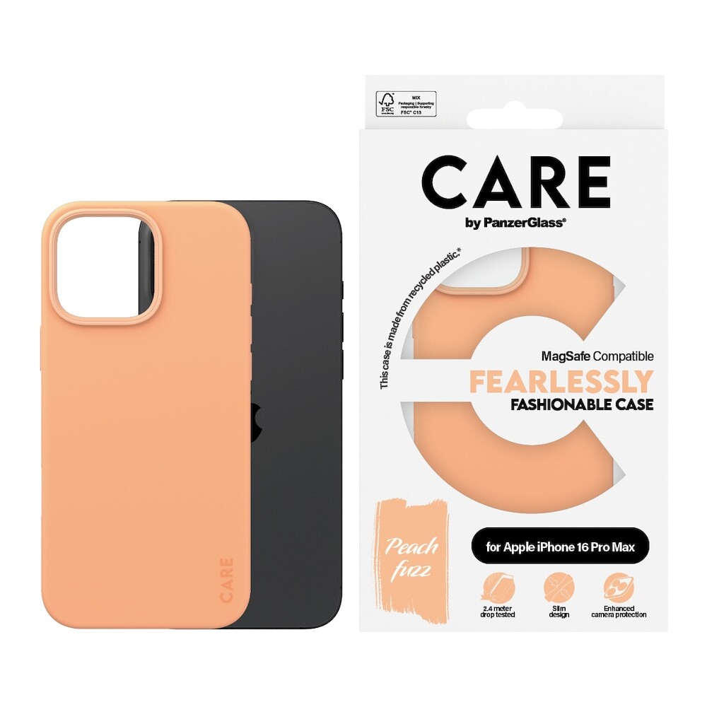 PanzerGlass-CARE-kryt-Apple-iPhone-16-Pro-Max-MagSafe-Fearlessly-broskvovy