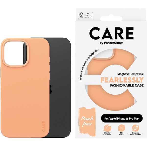 PanzerGlass-CARE-kryt-Apple-iPhone-16-Pro-Max-MagSafe-Fearlessly-broskvovy