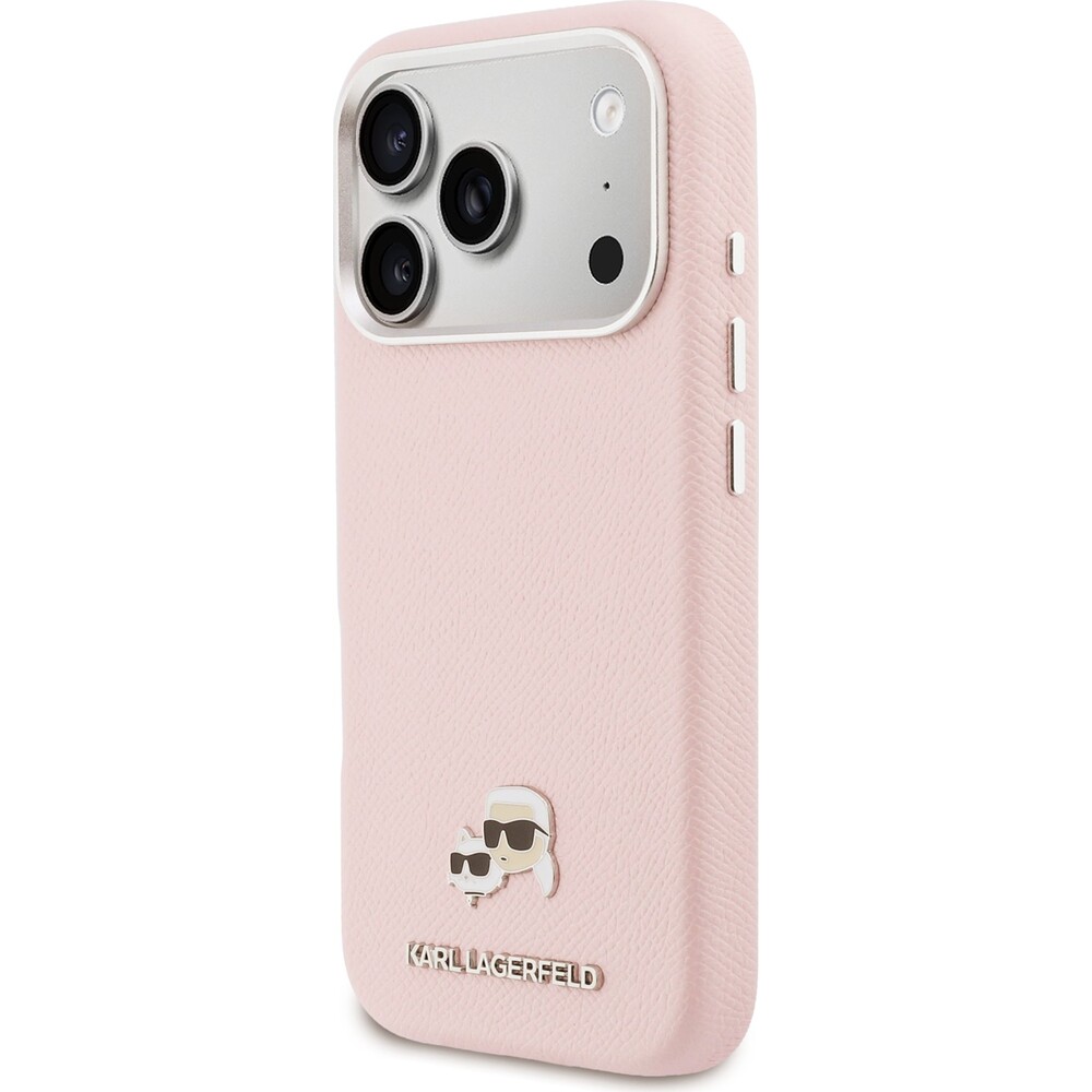 Karl-Lagerfeld-PU-Karl-and-Choupette-Heads-Pins-MagSafe-kryt-iPhone-17-Pro-ruzovy