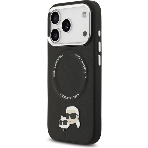 Karl-Lagerfeld-PU-Karl-and-Choupette-Heads-Pins-MagSafe-kryt-iPhone-17-Pro-cerny
