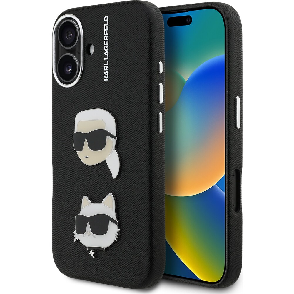 Karl-Lagerfeld-Grained-PU-K-CH-Heads-kryt-iPhone-16-cerny