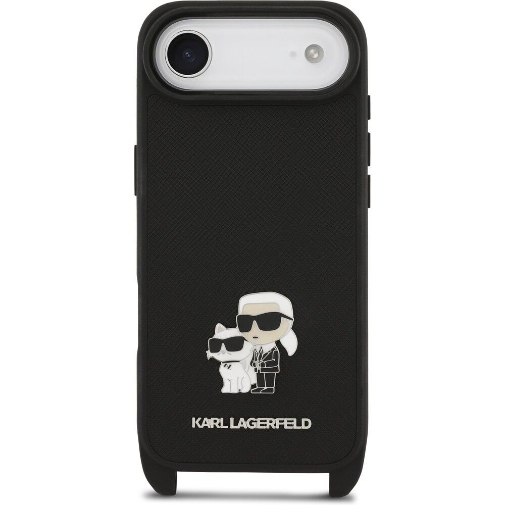 Karl-Lagerfeld-Saffiano-Crossbody-Popruh-Metal-Karl-and-Choupette-kryt-iPhone-Air-cerny
