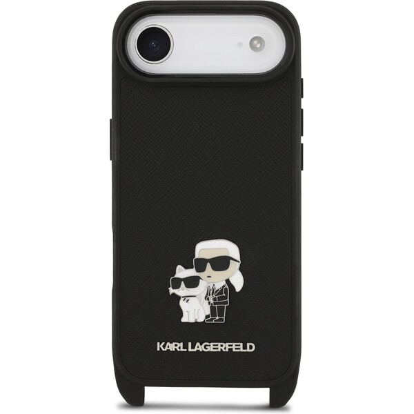 Karl-Lagerfeld-Saffiano-Crossbody-Popruh-Metal-Karl-and-Choupette-kryt-iPhone-Air-cerny