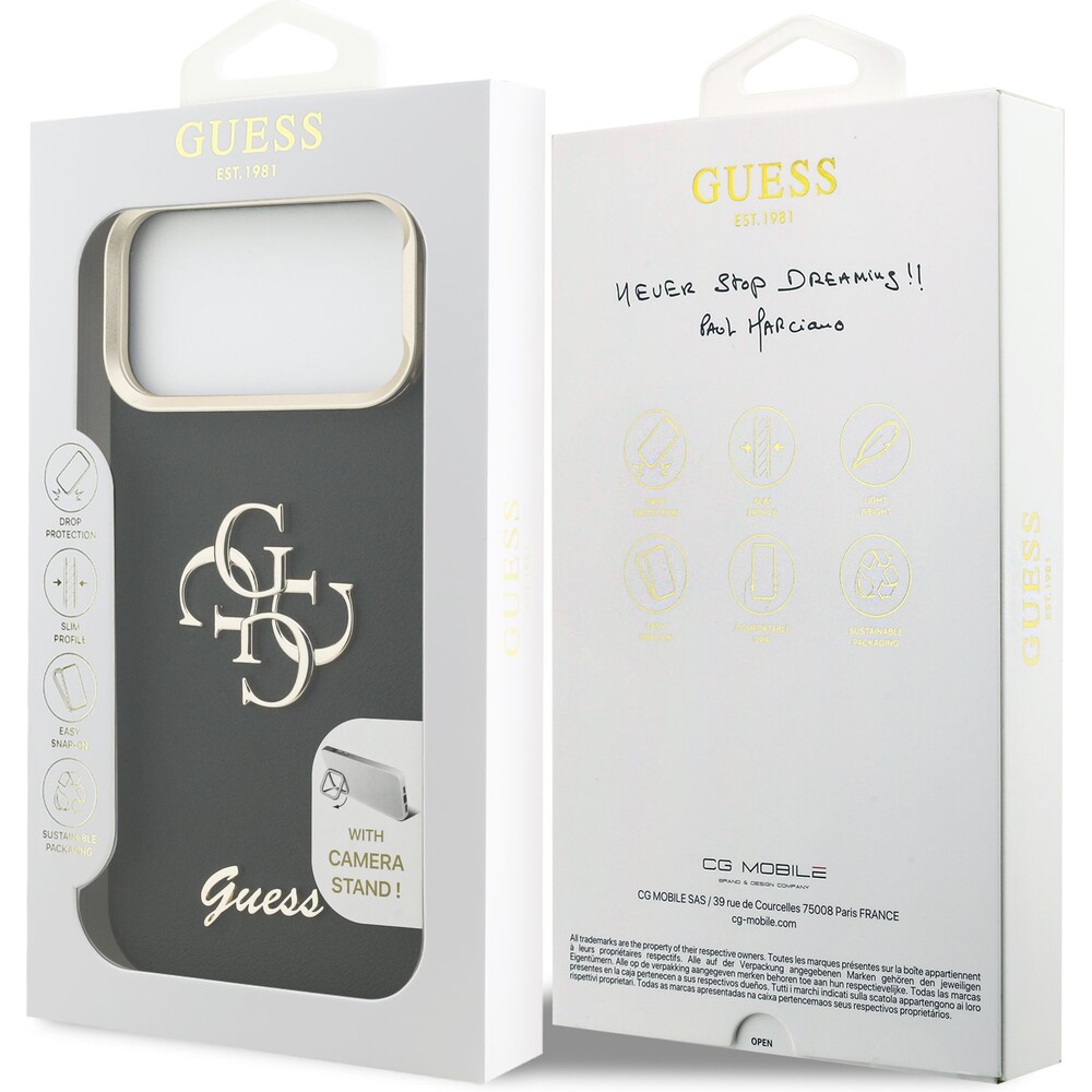 Guess-PU-Grained-4G-Logo-Stand-Camera-Frame-kryt-iPhone-17-Pro-Max-cerny