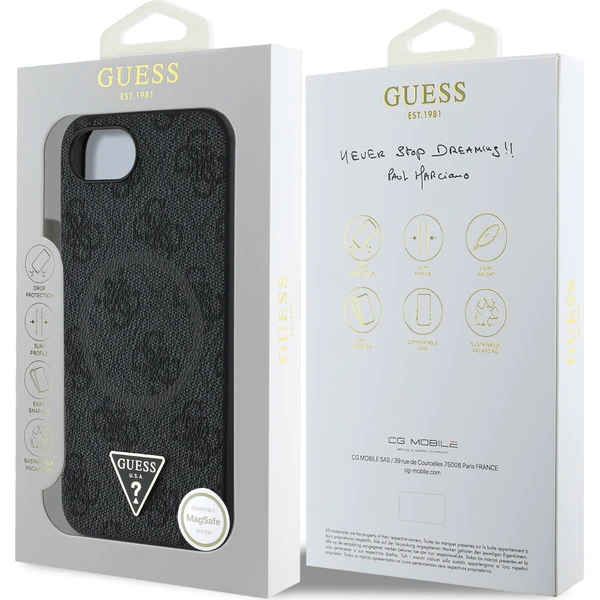 Guess-PU-4G-Strass-Triangle-Metal-Logo-kryt-iPhone-17e-16e-cerny