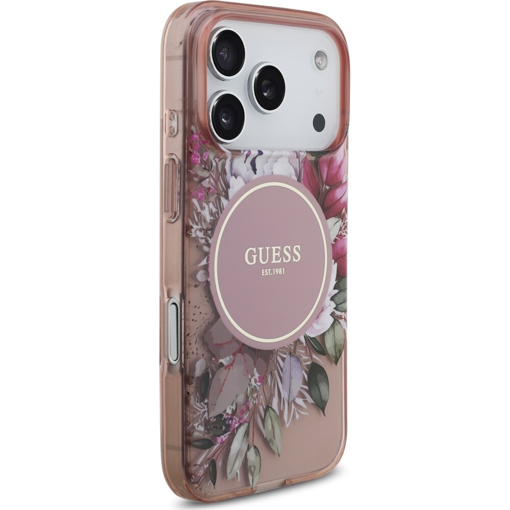 Guess-IML-Flowers-Strap-MagSafe-kryt-iPhone-17-Pro-ruzovy