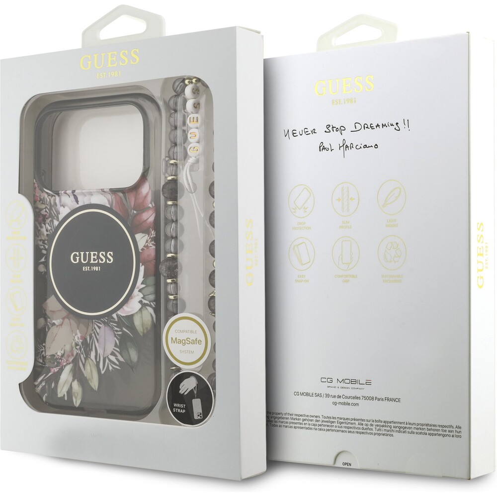 Guess-IML-Flowers-Strap-MagSafe-kryt-iPhone-17-Pro-cerny
